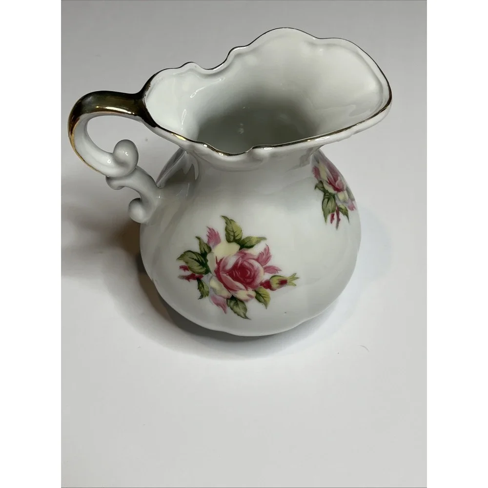 Vintage Fine Porcelain Pitcher/Vase With Pink & Yellow Rose Made In Japan